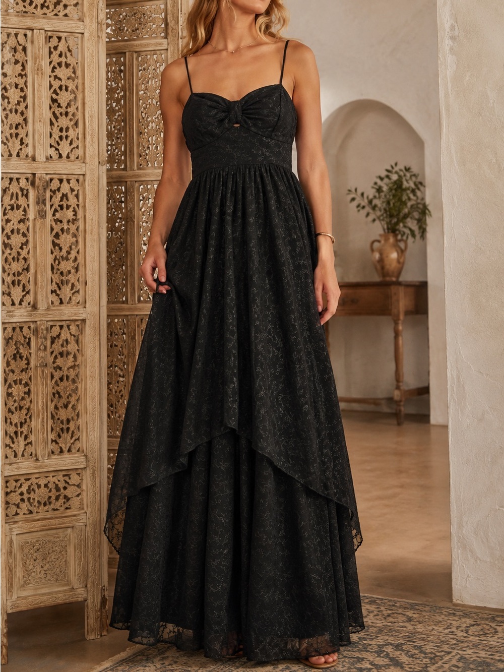🖤 Free People Black Eyelet Maxi Dress – Size Medium 🖤